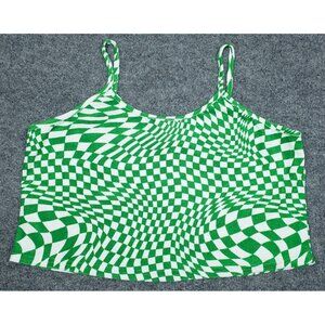 Rue21 Crop Top Womens Plus 3X Green White Checkered Spaghetti Strap Terry New